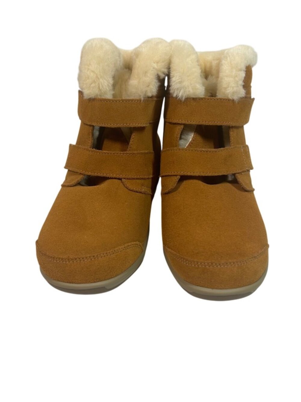 Women's 7.5 Tan Suede Ankle Boots With Plush Lining & Hook-And-Loop Straps